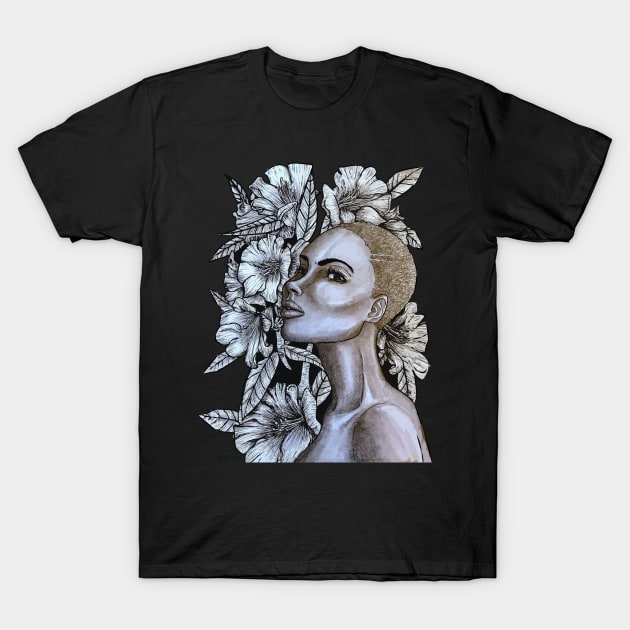 Strong Woman with Flowers T-Shirt by Del Fava Bean